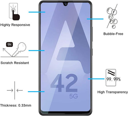 NEW'C 3 Pack Designed for Samsung Galaxy A42 5G, Galaxy M12 Screen Protector Tempered Glass,Case Friendly Scratch-proof, Bubble Free, Ultra Resistant