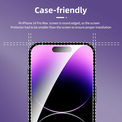 NEW'C 4 Pack, 2 Pack Screen Protector for iPhone 14 Pro Max [6.7 inch] + 2 Pack Camera Lens Protector, Sensor Protection,Case Friendly Tempered Glass Film