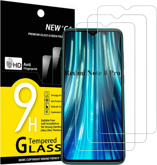 NEW'C 3 Pack Designed for Xiaomi Redmi Note 8 Pro, Redmi 9 Screen Protector Tempered Glass,Case Friendly Scratch-proof, Bubble Free, Ultra Resistant