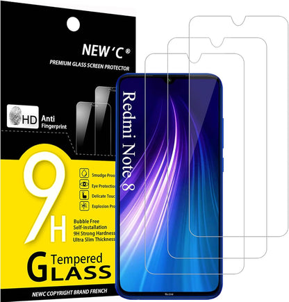 NEW'C 3 Pack Designed for Xiaomi Mi 9 Lite, Redmi Note 8, Note 8 2021 Screen Protector Tempered Glass,Case Friendly Scratch-proof, Bubble Free, Ultra Resistant