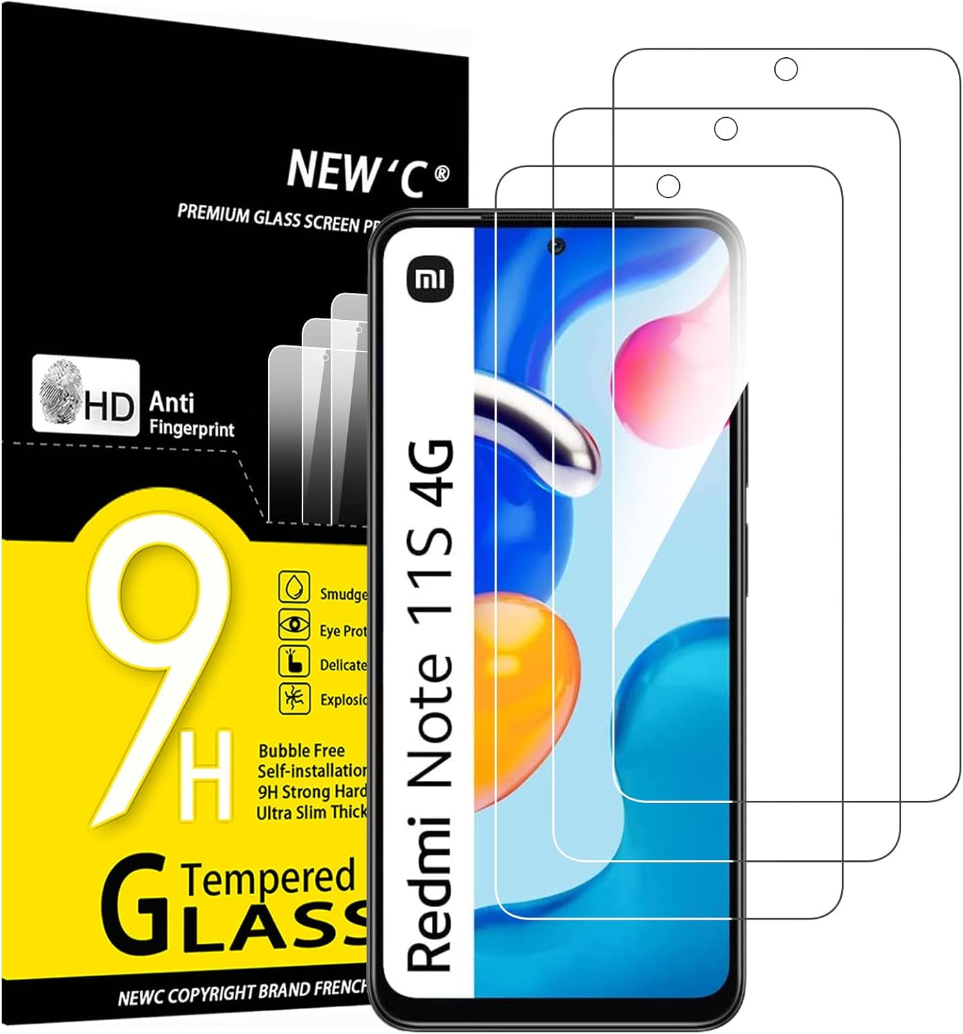 NEW'C 3 Pack Designed for Xiaomi Redmi Note 11 4G (6.5), Redmi Note 11S 4G Screen Protector Tempered Glass, Case Friendly Anti Scratch, Bubble Free, Ultra Resistant