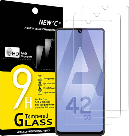 NEW'C 3 Pack Designed for Samsung Galaxy A42 5G, Galaxy M12 Screen Protector Tempered Glass,Case Friendly Scratch-proof, Bubble Free, Ultra Resistant