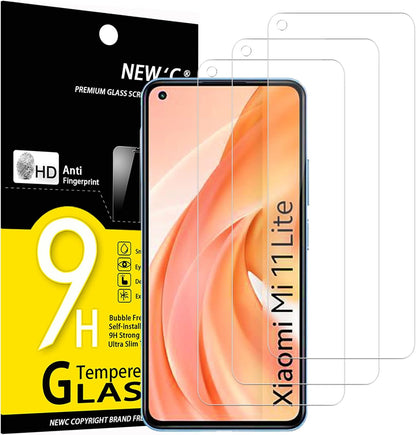 NEW'C 3 Pack Designed for Xiaomi Mi 11 LiteMi 11 Lite 5G Screen Protector Tempered Glass,Case Friendly Scratch-proof, Bubble Free, Ultra Resistant