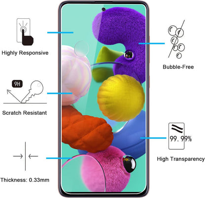 NEW'C 3 Pack Designed for Samsung Galaxy A51 Screen Protector Tempered Glass,Case Friendly Scratch-proof, Bubble Free, Ultra Resistant