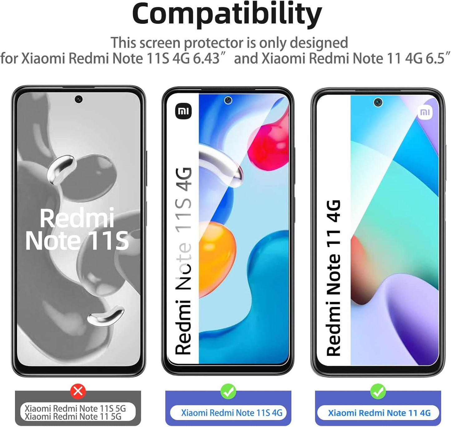 NEW'C 3 Pack Designed for Xiaomi Redmi Note 11 4G (6.5), Redmi Note 11S 4G Screen Protector Tempered Glass, Case Friendly Anti Scratch, Bubble Free, Ultra Resistant