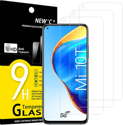 NEW'C 3 Pack Designed for Xiaomi Mi 10T 5G, Mi 10T Pro 5G Screen Protector Tempered Glass,Case Friendly Scratch-proof, Bubble Free, Ultra Resistant