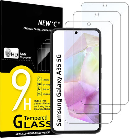 NEW'C 3 Pack Designed for Samsung Galaxy A35 5G (6.6 Inch) Screen Protector Tempered Glass,Case Friendly Scratch-proof, Bubble Free, Ultra Resistant