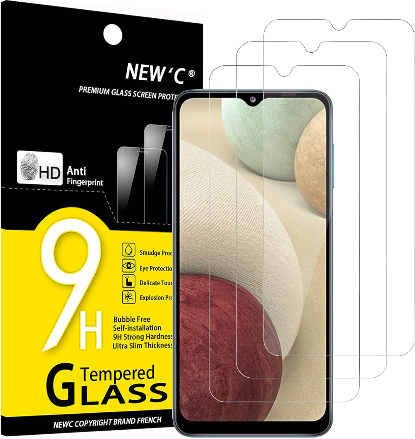 NEW'C 3 Pack Designed for Samsung Galaxy A12, Galaxy A02s Screen Protector Tempered Glass,Case Friendly Scratch-proof, Bubble Free, Ultra Resistant