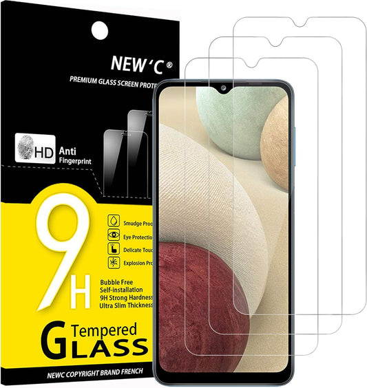 NEW'C 3 Pack Designed for Samsung Galaxy A12, Galaxy A02s Screen Protector Tempered Glass,Case Friendly Scratch-proof, Bubble Free, Ultra Resistant