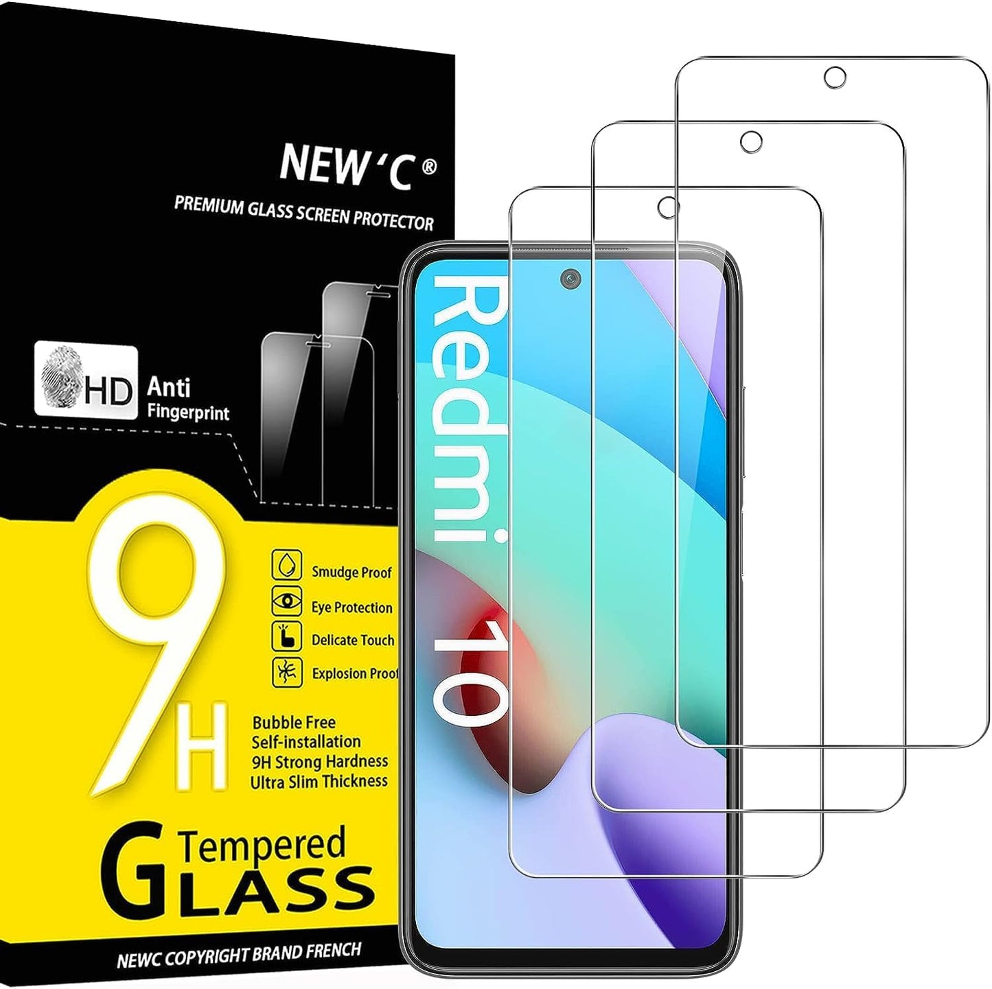 NEW'C 3 Pack Designed for Xiaomi redmi 10 Screen Protector Tempered Glass, Case Friendly Anti Scratch Bubble Free Ultra Resistant